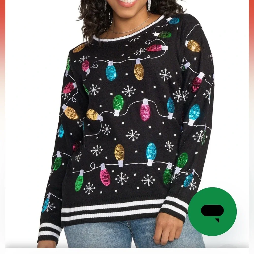 Tipsy Elves Black Sweater with Colorful Lights - Picture 1 of 5